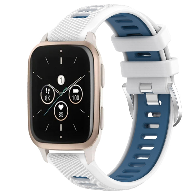 For Garmin Forerunner Sq2 Music 20mm Sports Two-Color Steel Buckle Silicone Watch Band(White+Blue) - Smart Wear by PMC TechLife | Online Shopping South Africa | PMC TechLife