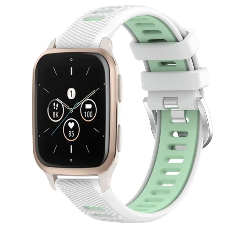 For Garmin Forerunner Sq2 Music 20mm Sports Two-Color Steel Buckle Silicone Watch Band(White+Teal) - Smart Wear by PMC TechLife | Online Shopping South Africa | PMC TechLife