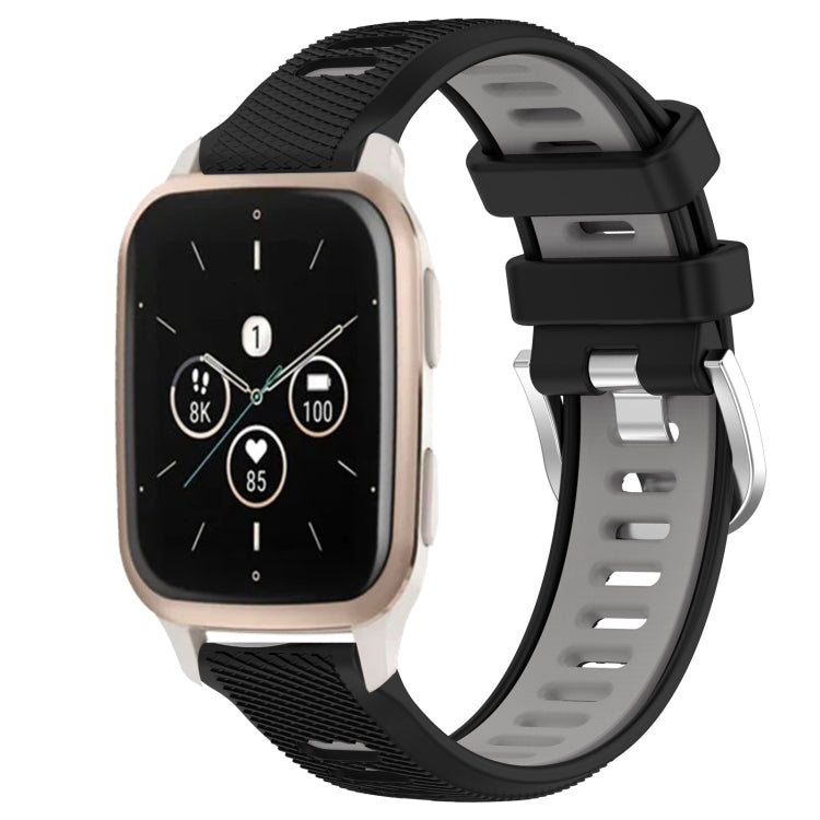 For Garmin Forerunner Sq2 Music 20mm Sports Two-Color Steel Buckle Silicone Watch Band(Black+Grey) - Smart Wear by PMC TechLife | Online Shopping South Africa | PMC TechLife