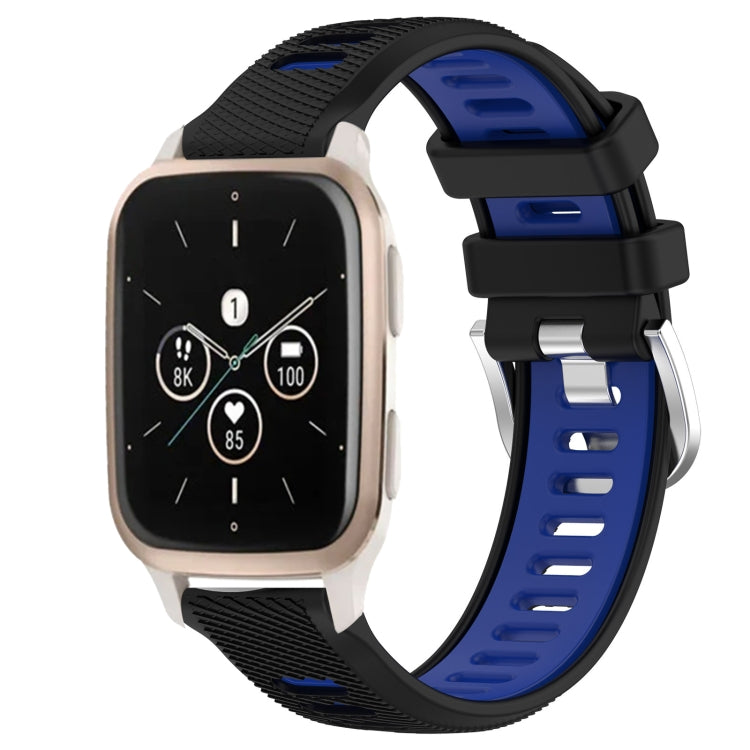 For Garmin Forerunner Sq2 Music 20mm Sports Two-Color Steel Buckle Silicone Watch Band(Black+Blue) - Smart Wear by PMC TechLife | Online Shopping South Africa | PMC TechLife