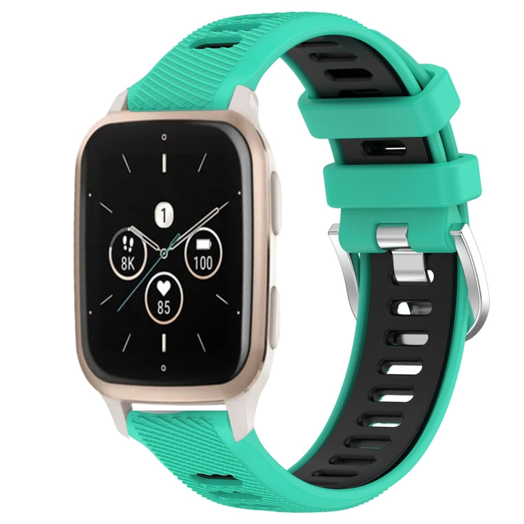 For Garmin Forerunner Sq2 Music 20mm Sports Two-Color Steel Buckle Silicone Watch Band(Lake Blue+Black) - Smart Wear by PMC TechLife | Online Shopping South Africa | PMC TechLife