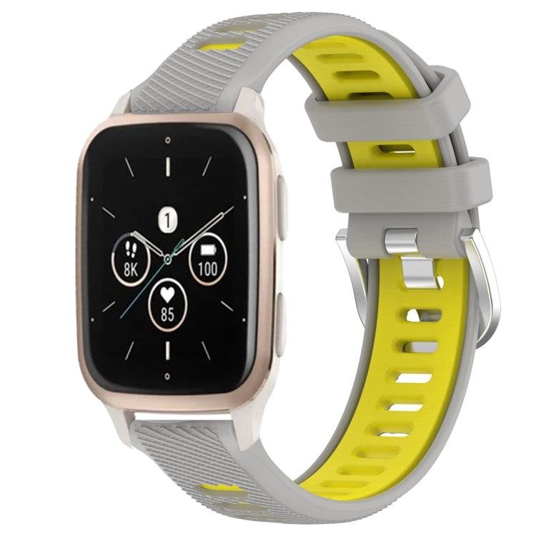 For Garmin Forerunner Sq2 Music 20mm Sports Two-Color Steel Buckle Silicone Watch Band(Grey+Yellow) - Smart Wear by PMC TechLife | Online Shopping South Africa | PMC TechLife