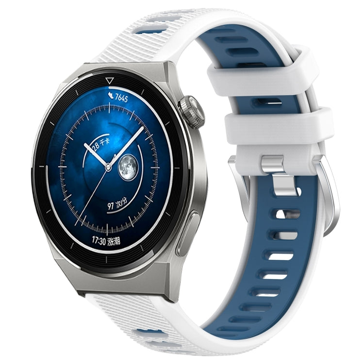 For Huawei Watch GT3 Pro 43mm 20mm Sports Two-Color Steel Buckle Silicone Watch Band(White+Blue) - Smart Wear by PMC TechLife | Online Shopping South Africa | PMC TechLife