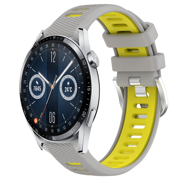 For Huawei Watch GT3 42mm 20mm Sports Two-Color Steel Buckle Silicone Watch Band(Grey+Yellow) - Smart Wear by PMC TechLife | Online Shopping South Africa | PMC TechLife