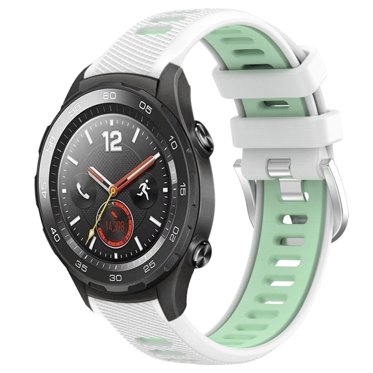 For Huawei Watch 2 20mm Sports Two-Color Steel Buckle Silicone Watch Band(White+Teal) - Smart Wear by PMC TechLife | Online Shopping South Africa | PMC TechLife