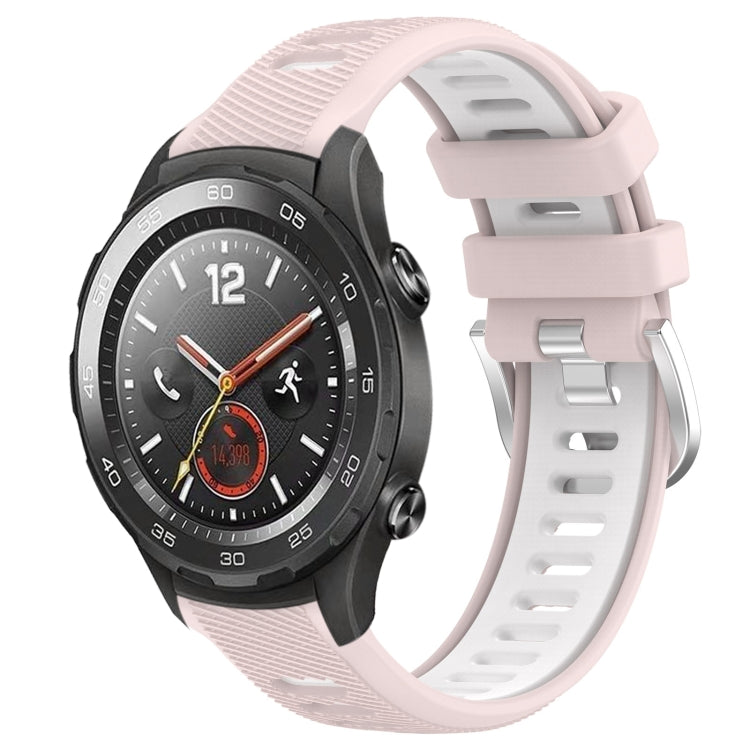 For Huawei Watch 2 20mm Sports Two-Color Steel Buckle Silicone Watch Band(Pink+White) - Smart Wear by PMC TechLife | Online Shopping South Africa | PMC TechLife