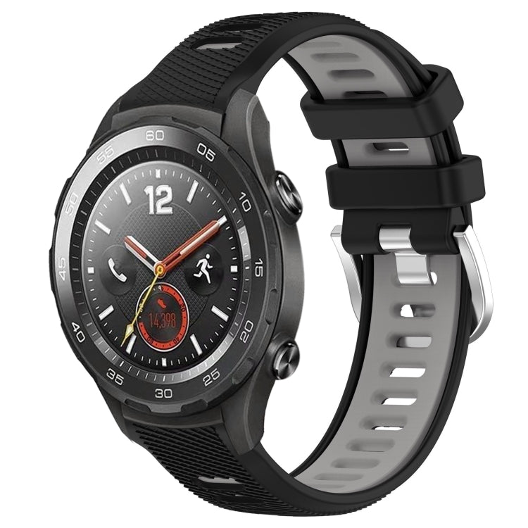 For Huawei Watch 2 20mm Sports Two-Color Steel Buckle Silicone Watch Band(Black+Grey) - Smart Wear by PMC TechLife | Online Shopping South Africa | PMC TechLife