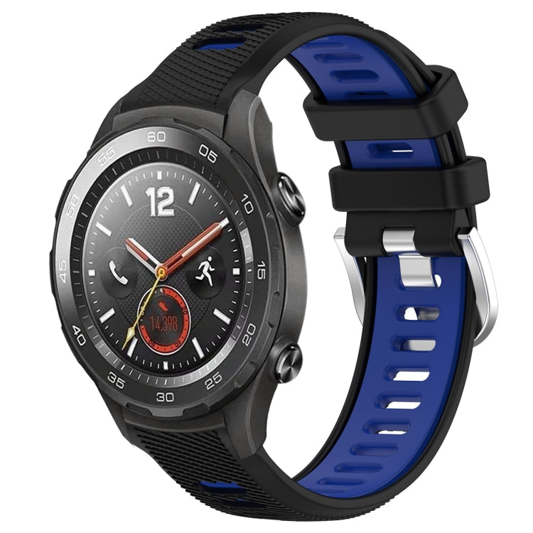 For Huawei Watch 2 20mm Sports Two-Color Steel Buckle Silicone Watch Band(Black+Blue) - Watch Bands by PMC TechLife | Online Shopping South Africa | PMC TechLife