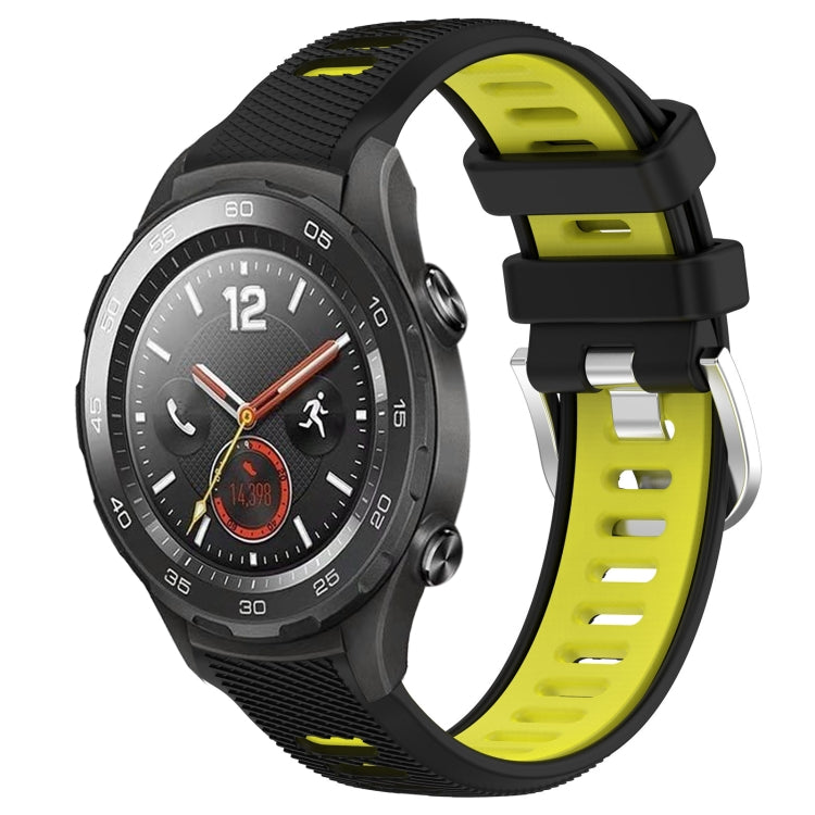For Huawei Watch 2 20mm Sports Two-Color Steel Buckle Silicone Watch Band(Black+Lime Green) - Smart Wear by PMC TechLife | Online Shopping South Africa | PMC TechLife