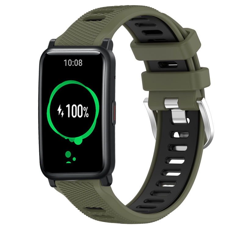 For Honor Watch ES 20mm Sports Two-Color Steel Buckle Silicone Watch Band(Army Green+Black) - Smart Wear by PMC TechLife | Online Shopping South Africa | PMC TechLife