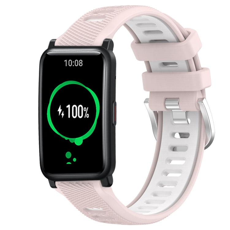 For Honor Watch ES 20mm Sports Two-Color Steel Buckle Silicone Watch Band(Pink+White) - Smart Wear by PMC TechLife | Online Shopping South Africa | PMC TechLife