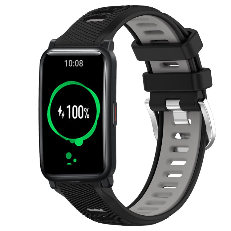 For Honor Watch ES 20mm Sports Two-Color Steel Buckle Silicone Watch Band(Black+Grey) - Smart Wear by PMC TechLife | Online Shopping South Africa | PMC TechLife