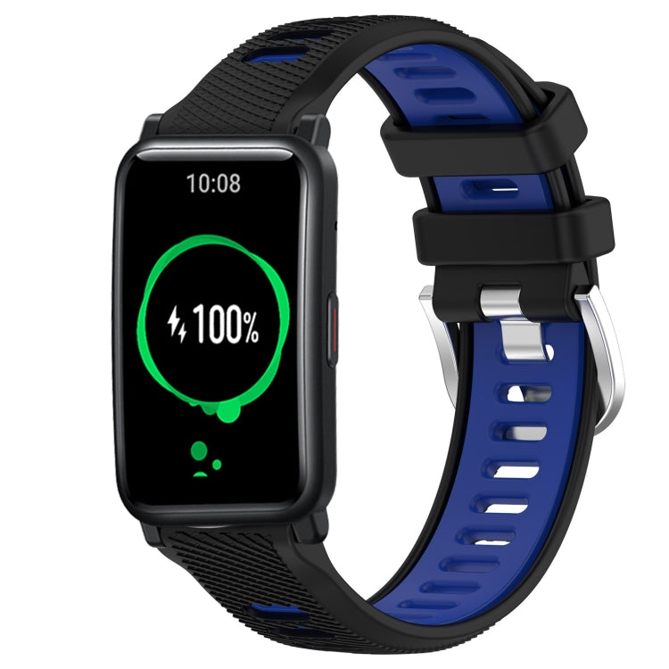 For Honor Watch ES 20mm Sports Two-Color Steel Buckle Silicone Watch Band(Black+Blue) - Smart Wear by PMC TechLife | Online Shopping South Africa | PMC TechLife