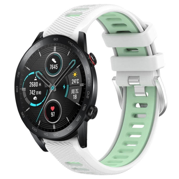 For Honor MagicWatch2 42mm 20mm Sports Two-Color Steel Buckle Silicone Watch Band(White+Teal) - Smart Wear by PMC TechLife | Online Shopping South Africa | PMC TechLife