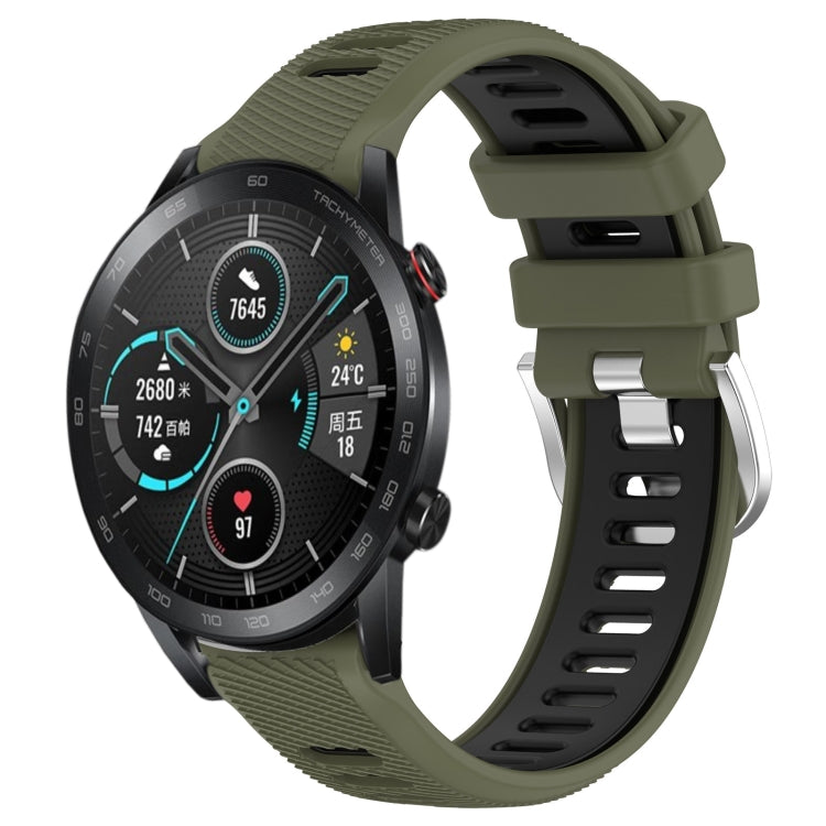 For Honor MagicWatch2 42mm 20mm Sports Two-Color Steel Buckle Silicone Watch Band(Army Green+Black) - Smart Wear by PMC TechLife | Online Shopping South Africa | PMC TechLife