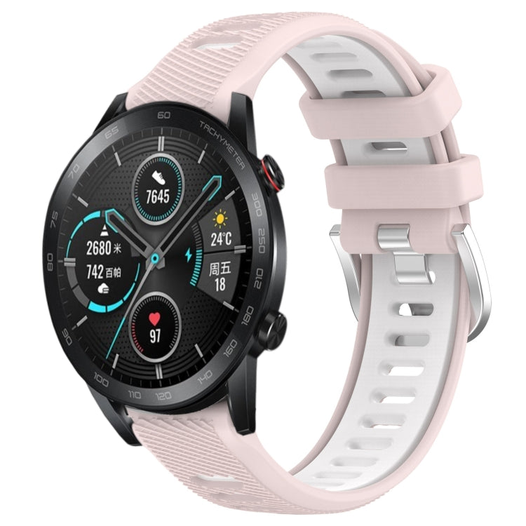 For Honor MagicWatch2 42mm 20mm Sports Two-Color Steel Buckle Silicone Watch Band(Pink+White) - Smart Wear by PMC TechLife | Online Shopping South Africa | PMC TechLife