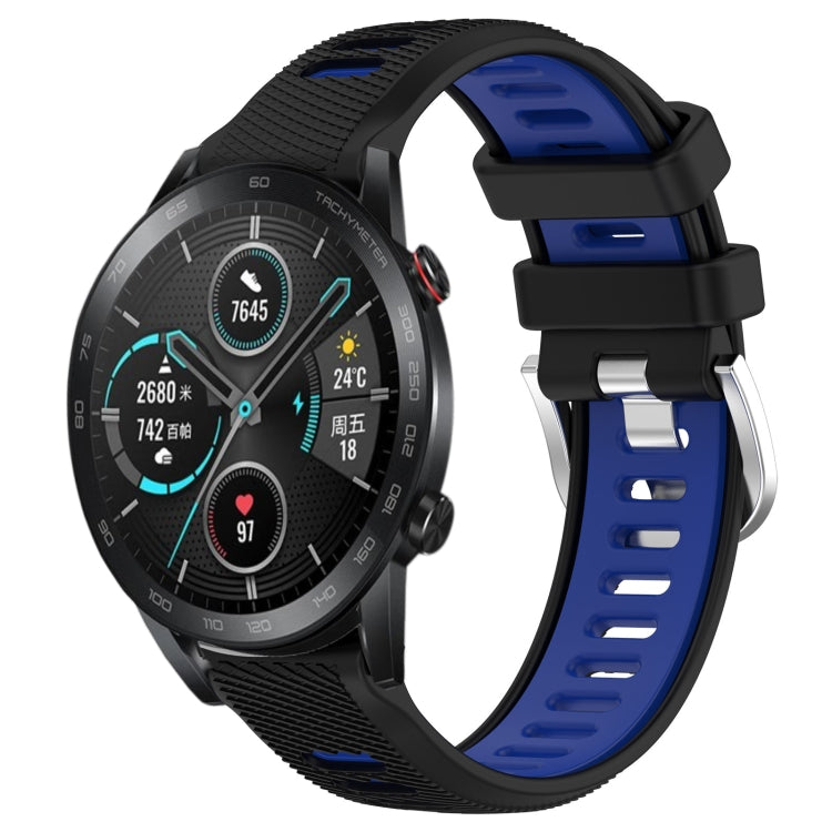 For Honor MagicWatch2 42mm 20mm Sports Two-Color Steel Buckle Silicone Watch Band(Black+Blue) - Smart Wear by PMC TechLife | Online Shopping South Africa | PMC TechLife