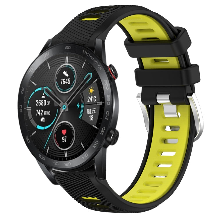 For Honor MagicWatch2 42mm 20mm Sports Two-Color Steel Buckle Silicone Watch Band(Black+Lime Green) - Smart Wear by PMC TechLife | Online Shopping South Africa | PMC TechLife