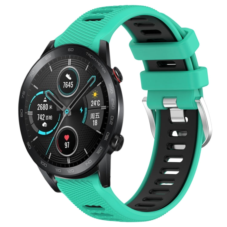 For Honor MagicWatch2 42mm 20mm Sports Two-Color Steel Buckle Silicone Watch Band(Lake Blue+Black) - Smart Wear by PMC TechLife | Online Shopping South Africa | PMC TechLife