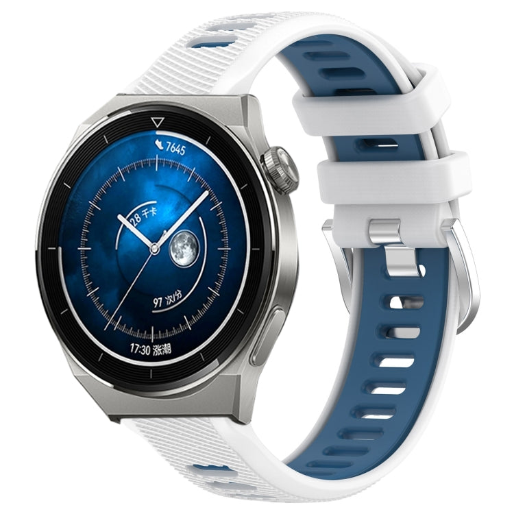 For Huawei Watch GT3 Pro 46mm 22mm Sports Two-Color Steel Buckle Silicone Watch Band(White+Blue) - Smart Wear by PMC TechLife | Online Shopping South Africa | PMC TechLife