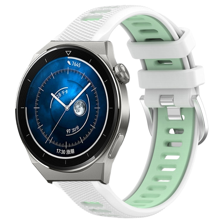 For Huawei Watch GT3 Pro 46mm 22mm Sports Two-Color Steel Buckle Silicone Watch Band(White+Teal) - Smart Wear by PMC TechLife | Online Shopping South Africa | PMC TechLife