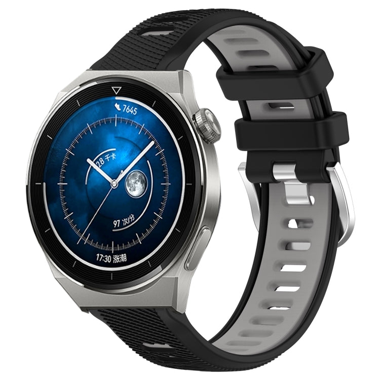 For Huawei Watch GT3 Pro 46mm 22mm Sports Two-Color Steel Buckle Silicone Watch Band(Black+Grey) - Smart Wear by PMC TechLife | Online Shopping South Africa | PMC TechLife