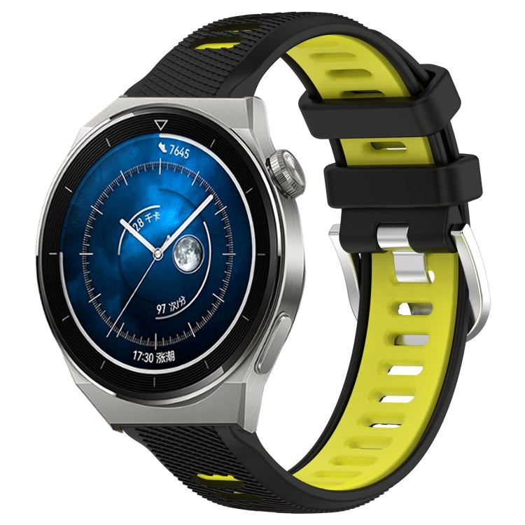 For Huawei Watch GT3 Pro 46mm 22mm Sports Two-Color Steel Buckle Silicone Watch Band(Black+Lime Green) - Smart Wear by PMC TechLife | Online Shopping South Africa | PMC TechLife