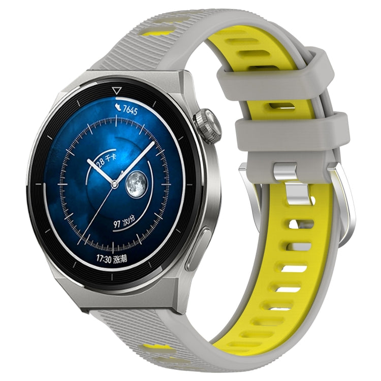 For Huawei Watch GT3 Pro 46mm 22mm Sports Two-Color Steel Buckle Silicone Watch Band(Grey+Yellow) - Smart Wear by PMC TechLife | Online Shopping South Africa | PMC TechLife