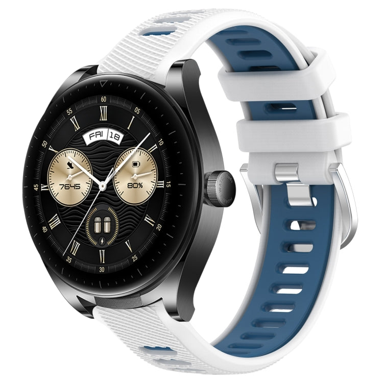 For Huawei Watch Buds 22mm Sports Two-Color Steel Buckle Silicone Watch Band(White+Blue) - Smart Wear by PMC TechLife | Online Shopping South Africa | PMC TechLife