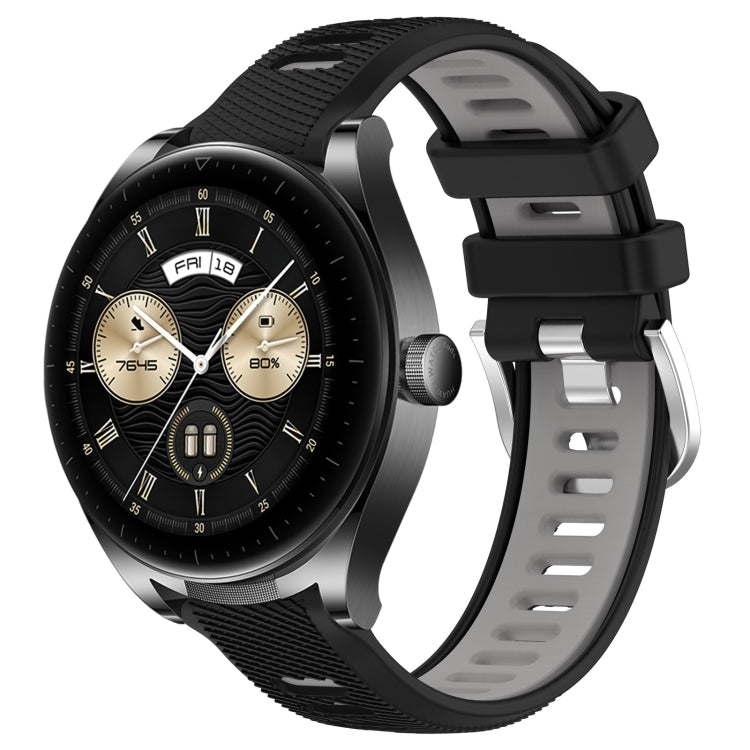 For Huawei Watch Buds 22mm Sports Two-Color Steel Buckle Silicone Watch Band(Black+Grey) - Smart Wear by PMC TechLife | Online Shopping South Africa | PMC TechLife