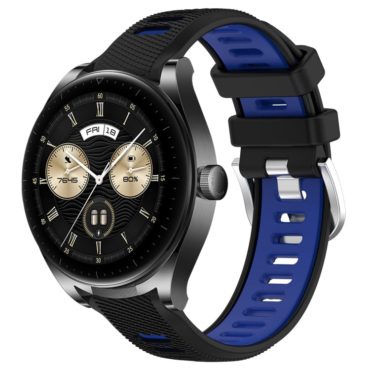 For Huawei Watch Buds 22mm Sports Two-Color Steel Buckle Silicone Watch Band(Black+Blue) - Smart Wear by PMC TechLife | Online Shopping South Africa | PMC TechLife