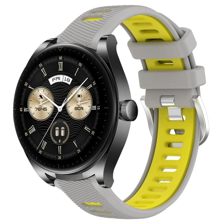 For Huawei Watch Buds 22mm Sports Two-Color Steel Buckle Silicone Watch Band(Grey+Yellow) - Smart Wear by PMC TechLife | Online Shopping South Africa | PMC TechLife