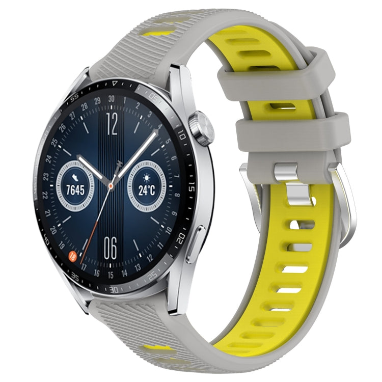 For Huawei Watch GT3 46mm 22mm Sports Two-Color Steel Buckle Silicone Watch Band(Grey+Yellow) - Smart Wear by PMC TechLife | Online Shopping South Africa | PMC TechLife