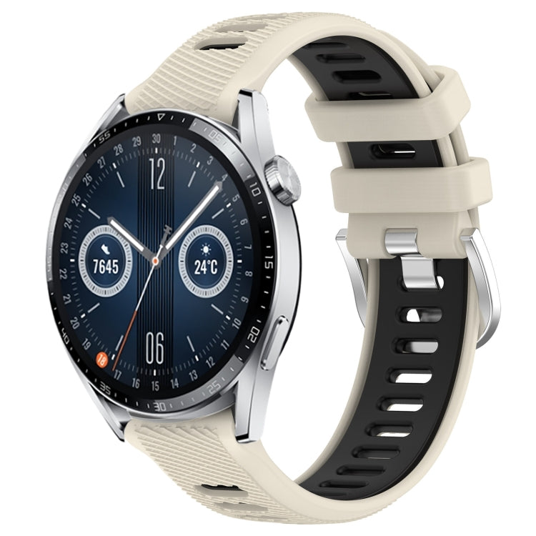 For Huawei Watch GT3 46mm 22mm Sports Two-Color Steel Buckle Silicone Watch Band(Starlight+Black) - Smart Wear by PMC TechLife | Online Shopping South Africa | PMC TechLife