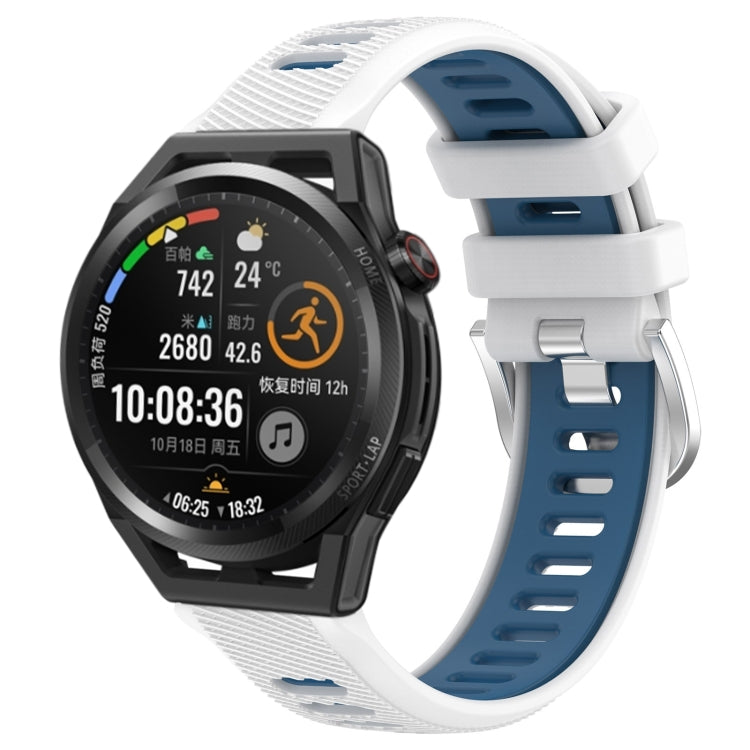 For Huawei Watch GT Runner 22mm Sports Two-Color Steel Buckle Silicone Watch Band(White+Blue) - Watch Bands by PMC TechLife | Online Shopping South Africa | PMC TechLife