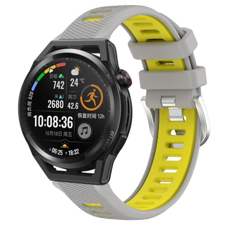 For Huawei Watch GT Runner 22mm Sports Two-Color Steel Buckle Silicone Watch Band(Grey+Yellow) - Smart Wear by PMC TechLife | Online Shopping South Africa | PMC TechLife