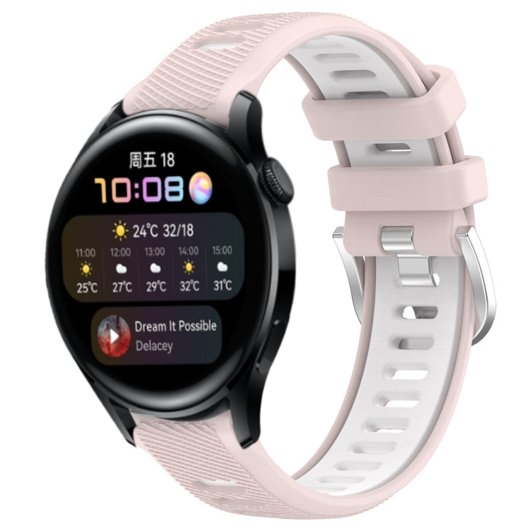 For Huawei Watch 3 22mm Sports Two-Color Steel Buckle Silicone Watch Band(Pink+White) - Smart Wear by PMC TechLife | Online Shopping South Africa | PMC TechLife