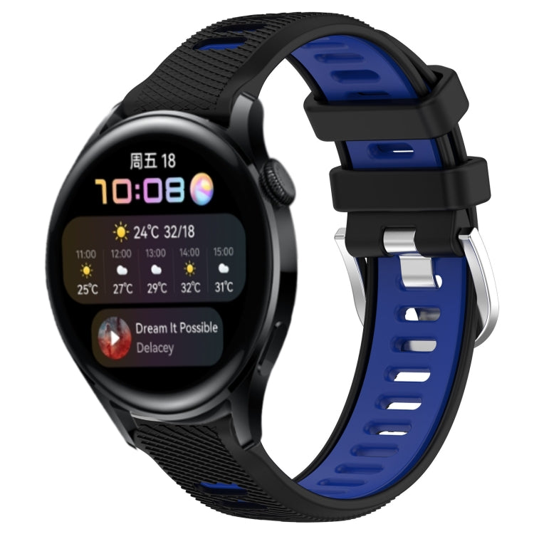 For Huawei Watch 3 22mm Sports Two-Color Steel Buckle Silicone Watch Band(Black+Blue) - Smart Wear by PMC TechLife | Online Shopping South Africa | PMC TechLife