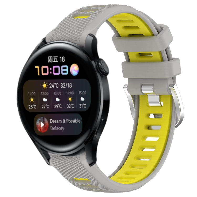 For Huawei Watch 3 22mm Sports Two-Color Steel Buckle Silicone Watch Band(Grey+Yellow) - Smart Wear by PMC TechLife | Online Shopping South Africa | PMC TechLife
