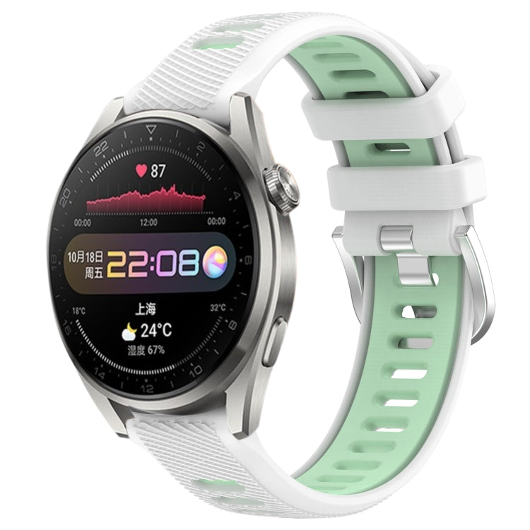 For Huawei Watch 3 Pro 22mm Sports Two-Color Steel Buckle Silicone Watch Band(White+Teal) - Smart Wear by PMC TechLife | Online Shopping South Africa | PMC TechLife
