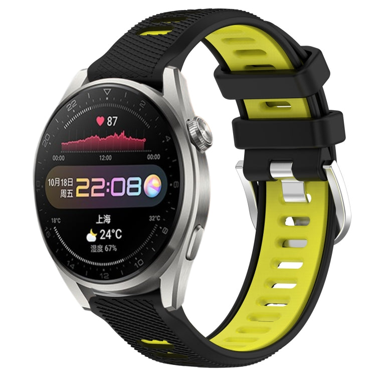 For Huawei Watch 3 Pro 22mm Sports Two-Color Steel Buckle Silicone Watch Band(Black+Lime Green) - Smart Wear by PMC TechLife | Online Shopping South Africa | PMC TechLife