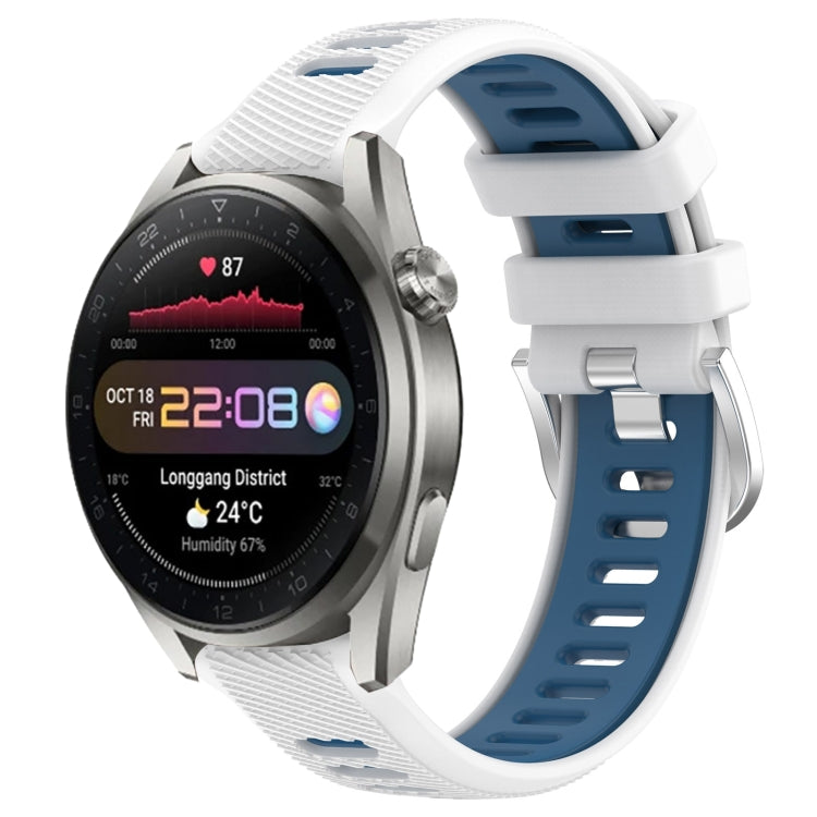 For Huawei Watch 3 Pro New 22mm Sports Two-Color Steel Buckle Silicone Watch Band(White+Blue) - Smart Wear by PMC TechLife | Online Shopping South Africa | PMC TechLife