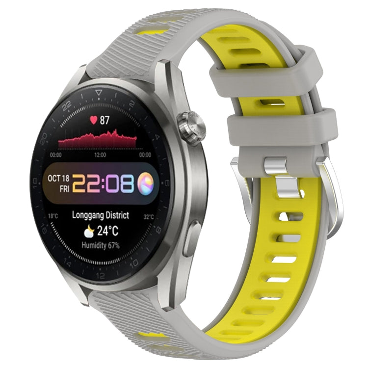 For Huawei Watch 3 Pro New 22mm Sports Two-Color Steel Buckle Silicone Watch Band(Grey+Yellow) - Smart Wear by PMC TechLife | Online Shopping South Africa | PMC TechLife