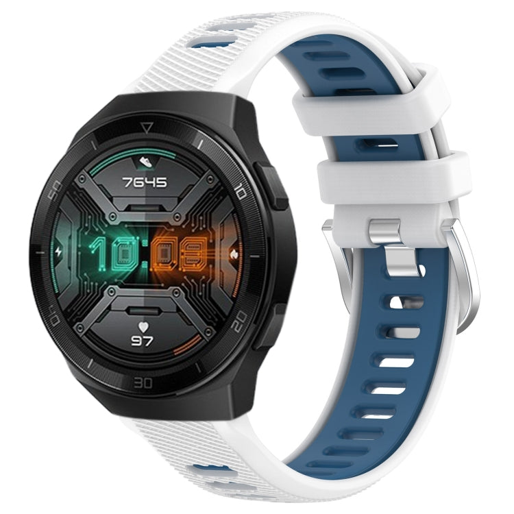 For Huawei Watch GT 2E 22mm Sports Two-Color Steel Buckle Silicone Watch Band(White+Blue) - Smart Wear by PMC TechLife | Online Shopping South Africa | PMC TechLife