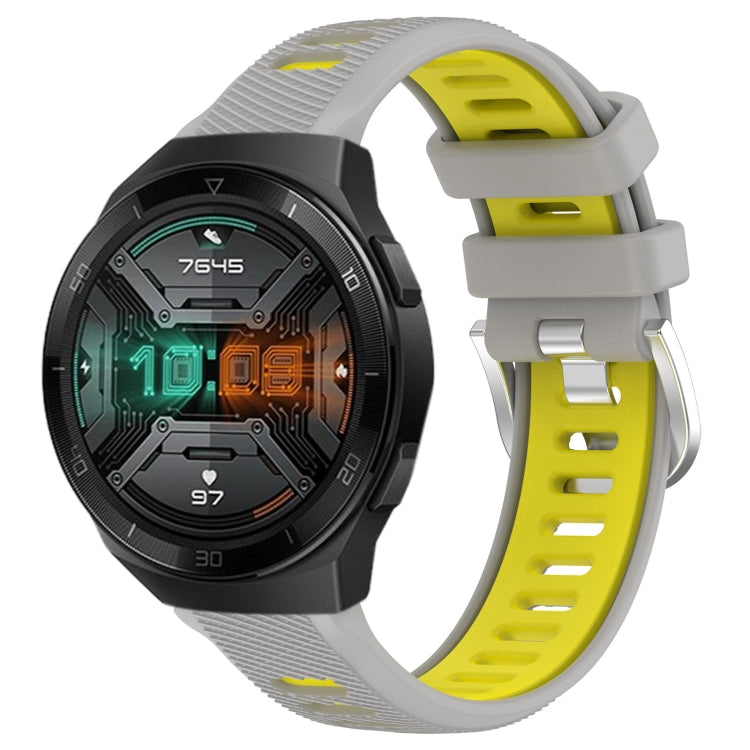 For Huawei Watch GT 2E 22mm Sports Two-Color Steel Buckle Silicone Watch Band(Grey+Yellow) - Smart Wear by PMC TechLife | Online Shopping South Africa | PMC TechLife