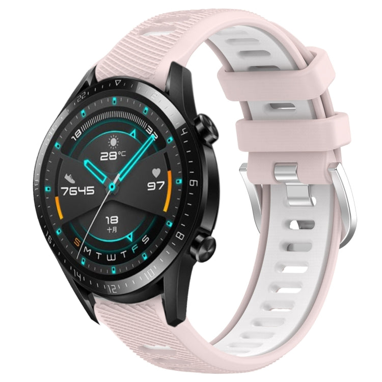 For Huawei GT2 46mm 22mm Sports Two-Color Steel Buckle Silicone Watch Band(Pink+White) - Smart Wear by PMC TechLife | Online Shopping South Africa | PMC TechLife