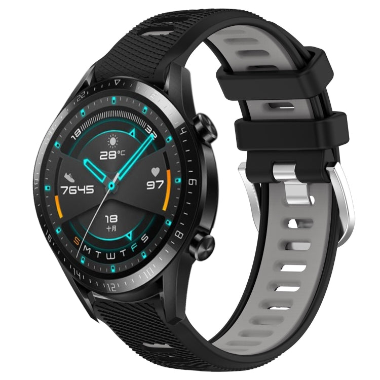 For Huawei GT2 46mm 22mm Sports Two-Color Steel Buckle Silicone Watch Band(Black+Grey) - Smart Wear by PMC TechLife | Online Shopping South Africa | PMC TechLife