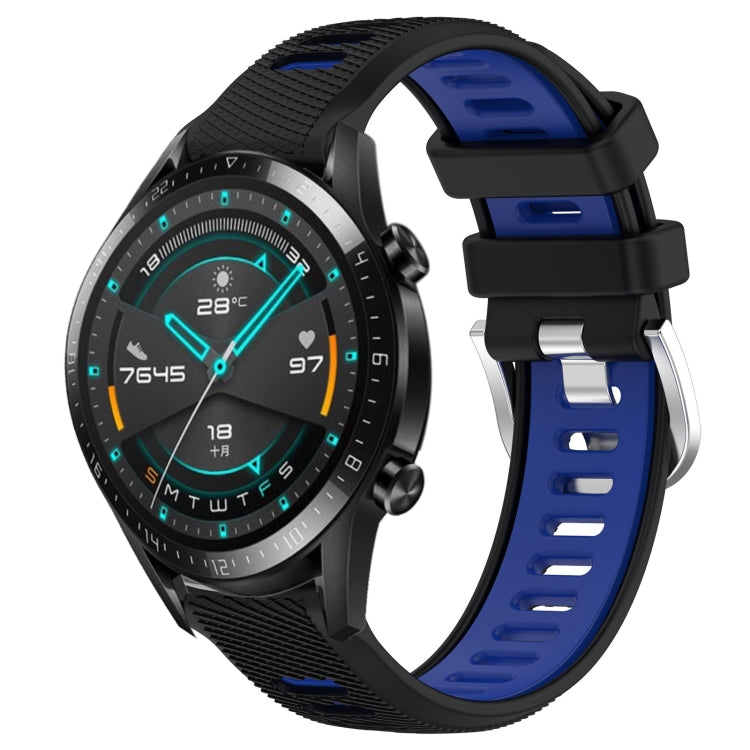For Huawei GT2 46mm 22mm Sports Two-Color Steel Buckle Silicone Watch Band(Black+Blue) - Smart Wear by PMC TechLife | Online Shopping South Africa | PMC TechLife