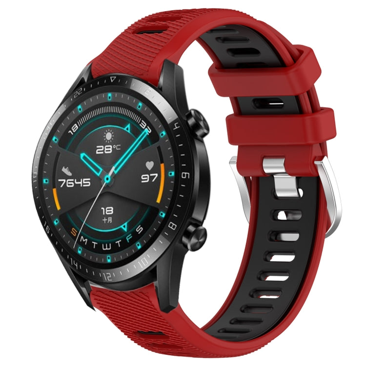 For Huawei GT2 46mm 22mm Sports Two-Color Steel Buckle Silicone Watch Band(Red+Black) - Smart Wear by PMC TechLife | Online Shopping South Africa | PMC TechLife