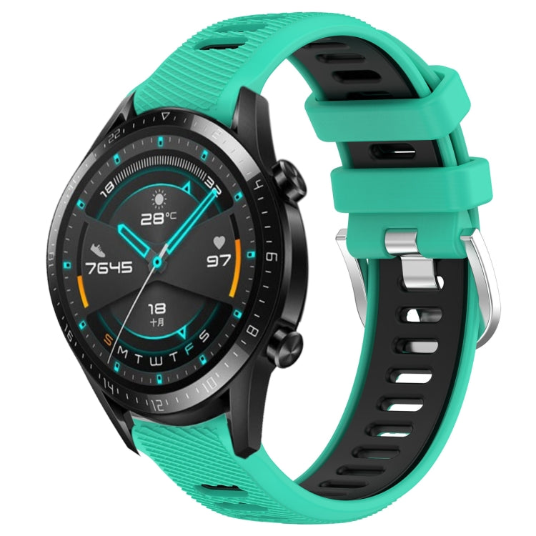 For Huawei GT2 46mm 22mm Sports Two-Color Steel Buckle Silicone Watch Band(Lake Blue+Black) - Smart Wear by PMC TechLife | Online Shopping South Africa | PMC TechLife